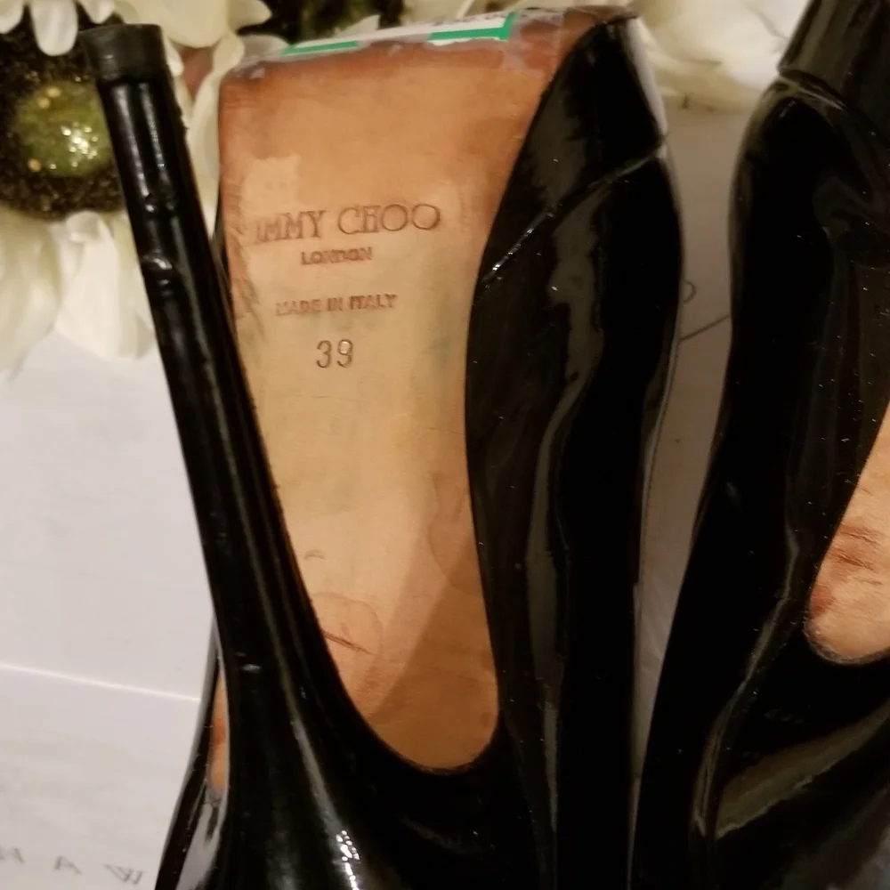 Jimmy Choo Black Patent Leather Platform Heels 9 - Picture 9 of 16